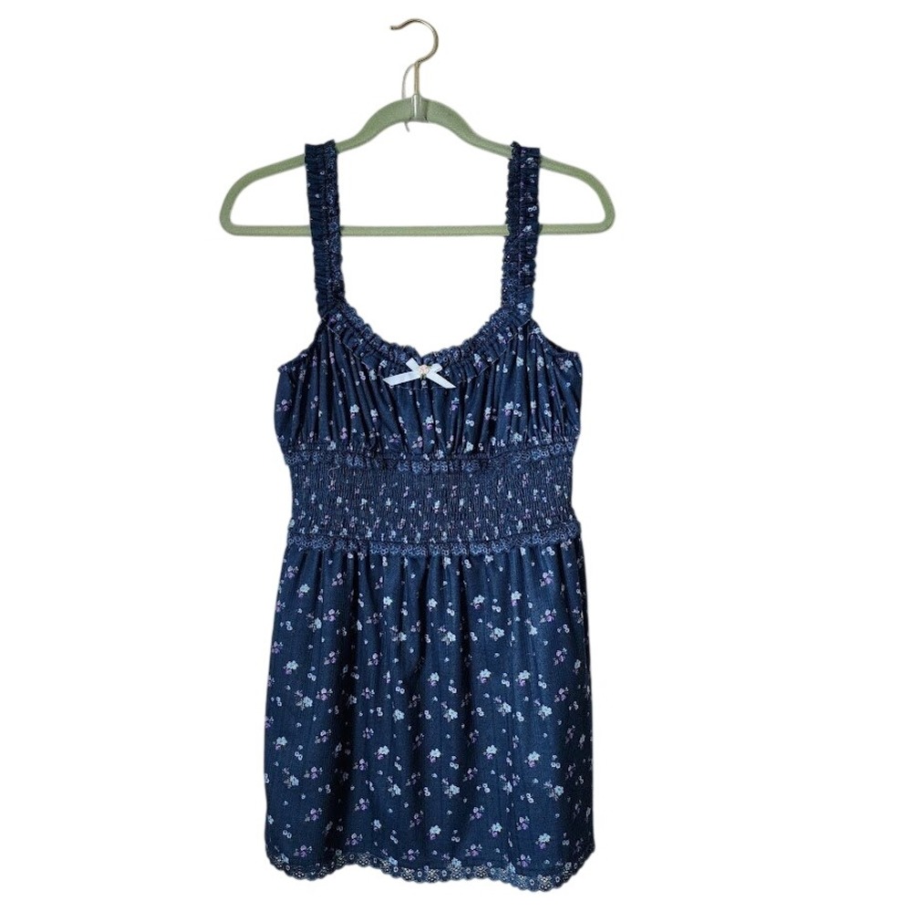 FOR‎ LOVE AND LEMONS Lola Pointelle lounge dress in navy micro floral NEW size M
